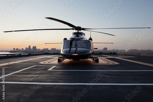 Luxury luxurious business helicopter private heli chopper on landing pad fast transportation success journey rich wealth corporate flight fly flying sky ground horizon sun clouds landing style stylish