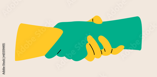 Two hand holding each other help support symbol. Colorful vector illustration