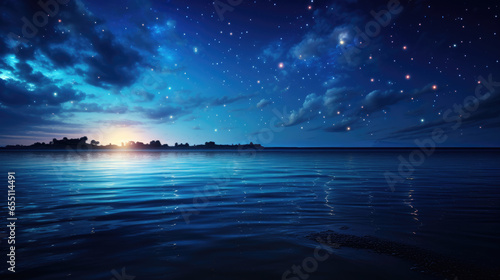 Twilight Ocean Horizon with Stars and Reflection © Jyukaruu's Studio