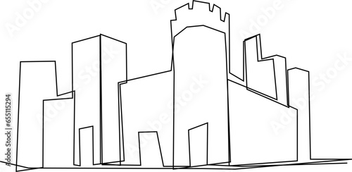 sketch of a castle. One-line art. Continuous line drawing of castle on a white background	
