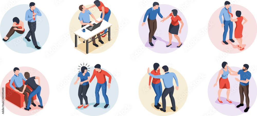 Fototapeta premium Harassment Isometric Compositions Set
