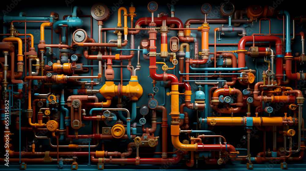 A perspective of an industrial piping infrastructure. Pipes within a manufacturing plant. A perspective of an industrial piping infrastructure. Pipes within a manufacturing plant.