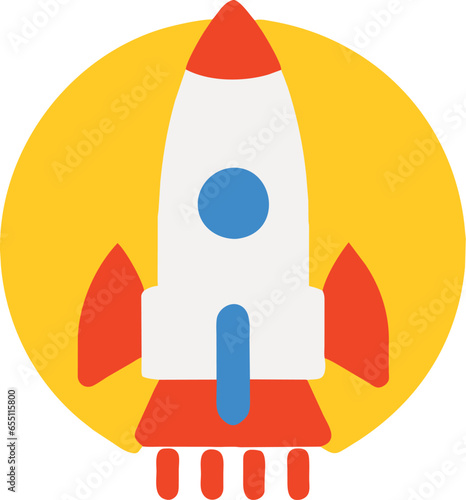  Imagen vectorial de un cohete despegando. En colores rojo y amarillo. Icono sencillo.