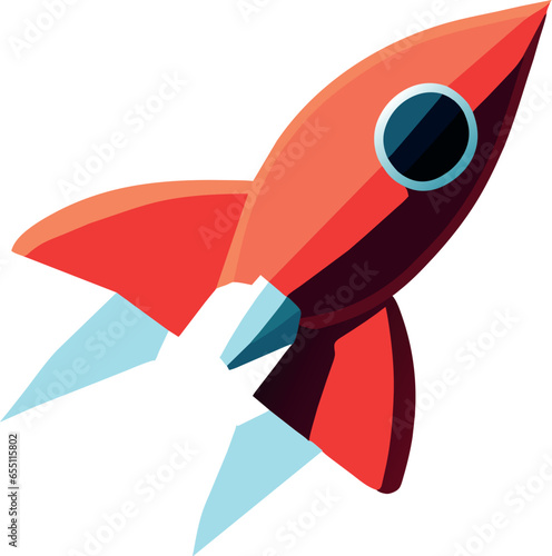  Imagen vectorial de un cohete despegando. En colores rojo y amarillo. Icono sencillo.