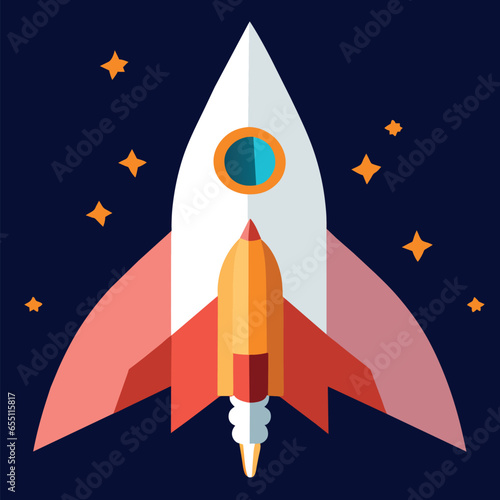  Imagen vectorial de un cohete despegando. En colores rojo y amarillo. Icono sencillo.