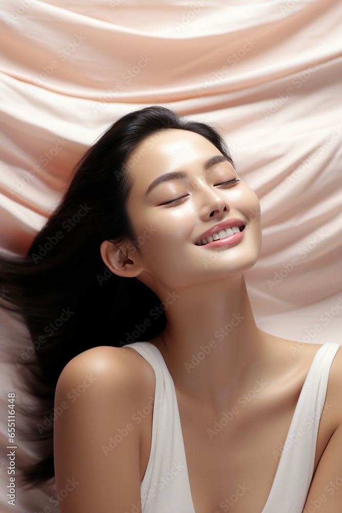 Naklejka premium Asian woman skincare, fresh face. AI Generated.