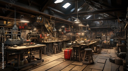 Workshop tools, workbenches, and machinery for craftsmen © EnergeticVows