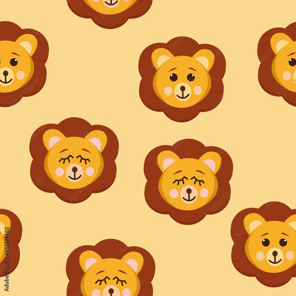 lion seamless pattern. cute animal in flat style. lion seamless pattern. cute animal in flat style.