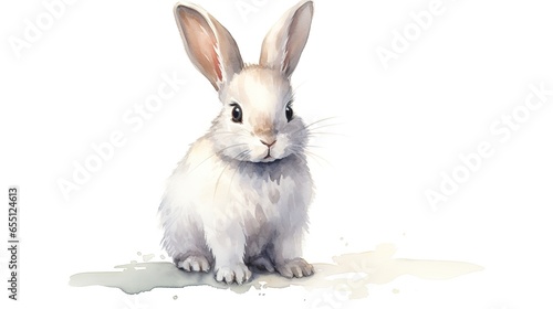 watercolour paintings of white cute rabbit isolated on white background