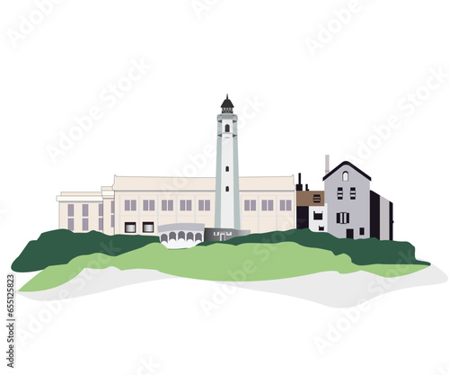Vector Illustration of Alcatraz Island Federal Prison, San Francisco Bay, California. Alcatraz prison. 