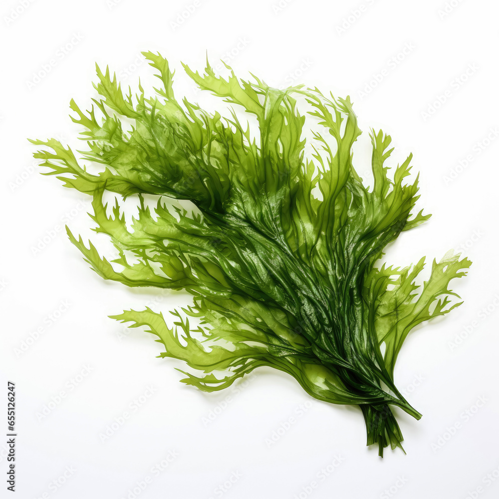 Fresh green seaweed isolated on white background - obrazy, fototapety, plakaty 