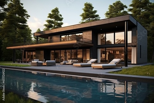 Sleek contemporary dwelling with clean lines and tinge of simplicity. Generative AI