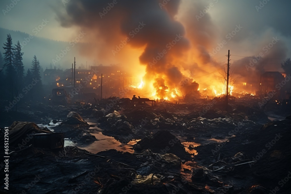 Environmental pollution. Fire at the landfill. The concept of ecological disaster, disaster, disaster. Environmental pollution. Fire at the landfill. The concept of ecological disaster, disaster, disaster.