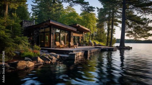 A modern house with lake