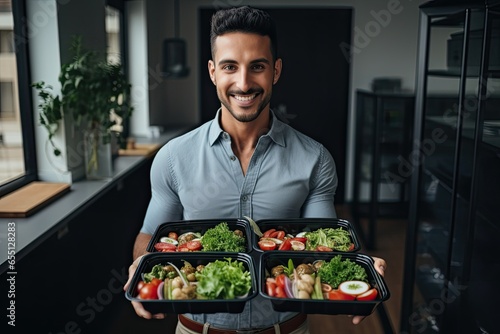 A happy  handsome Caucasian male prepares a healthy vegetarian dinner with fresh organic vegetables