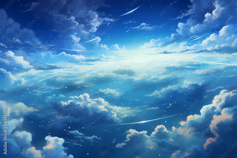 beautiful sky full of stars above anime style