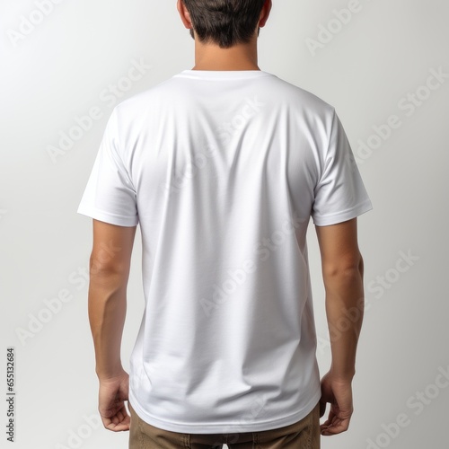 Man in Casual White T-Shirt Standing on White Background