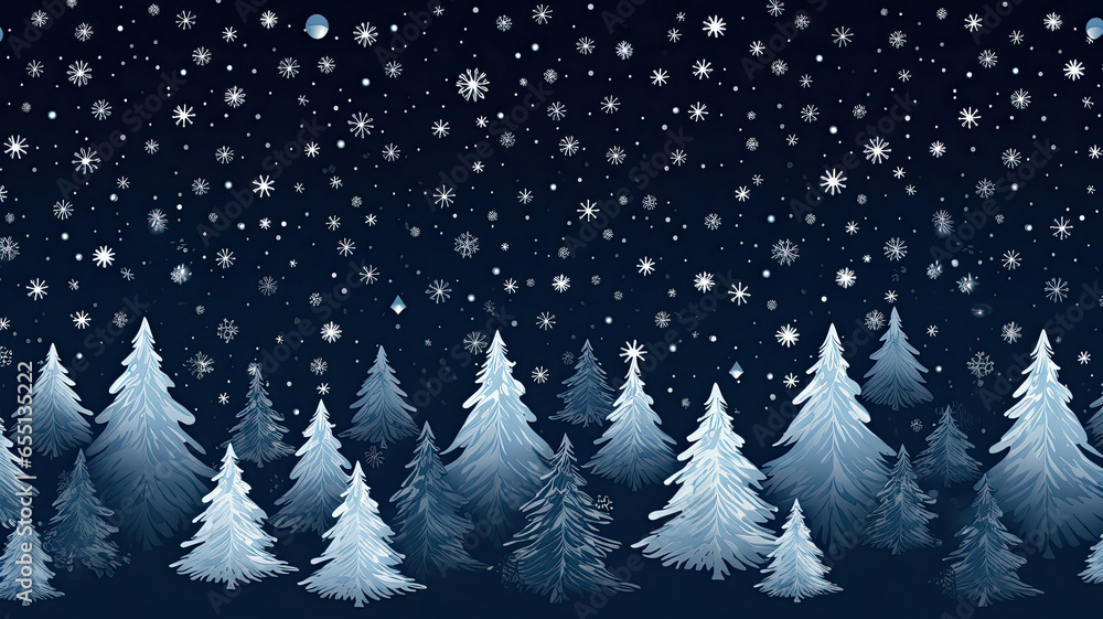 Christmas background with snowflakes and trees, seamless christmas pattern, ai generative