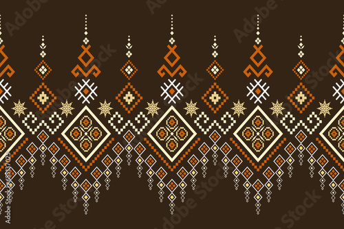 Nature vintages cross stitch traditional ethnic pattern paisley flower Ikat background abstract Aztec African Indonesian Indian seamless pattern for fabric print cloth dress carpet curtains and sarong