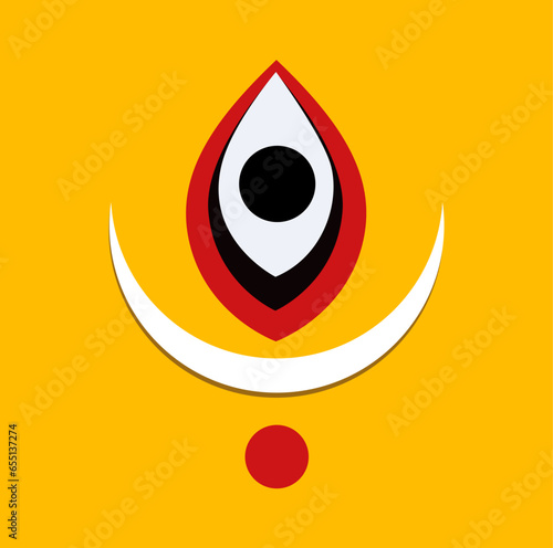 Lord Durga third eye with white half moon vector icon.
