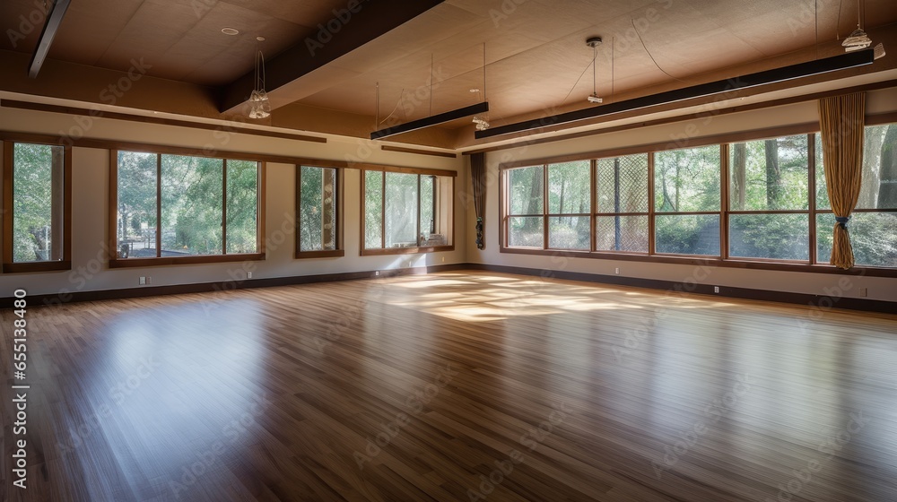 Spacious Yoga Studio with Serene Bamboo Flooring Spacious Yoga Studio with Serene Bamboo Flooring