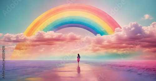 Rainbow over the sea background. 