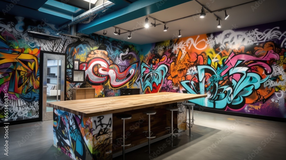 Fototapeta premium Urban Art Studio with Graffiti Walls and Creative Vibe
