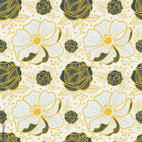 Floral seamless pattern. yellow and green flowers on a white background