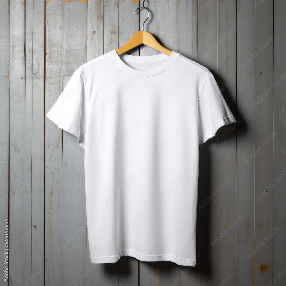 white t-shirt hanging on a hanger, Generative AI white t-shirt hanging on a hanger, Generative AI