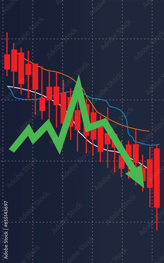 Fototapeta premium the red arrow graph going down shows the economic stock exchange trading price dropping sharply 