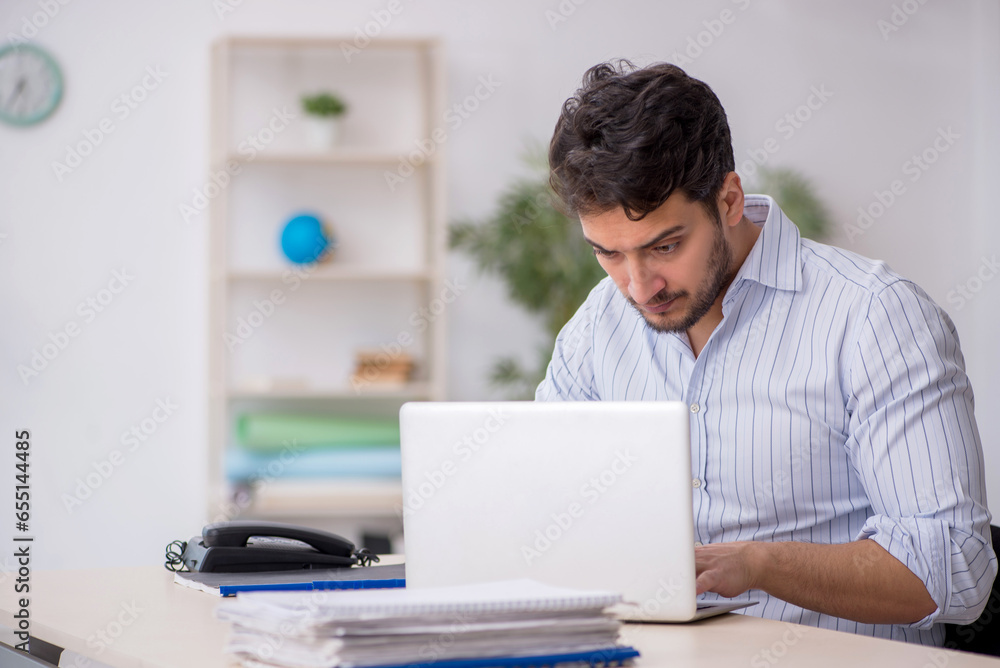 Young male employee working in the office Young male employee working in the office