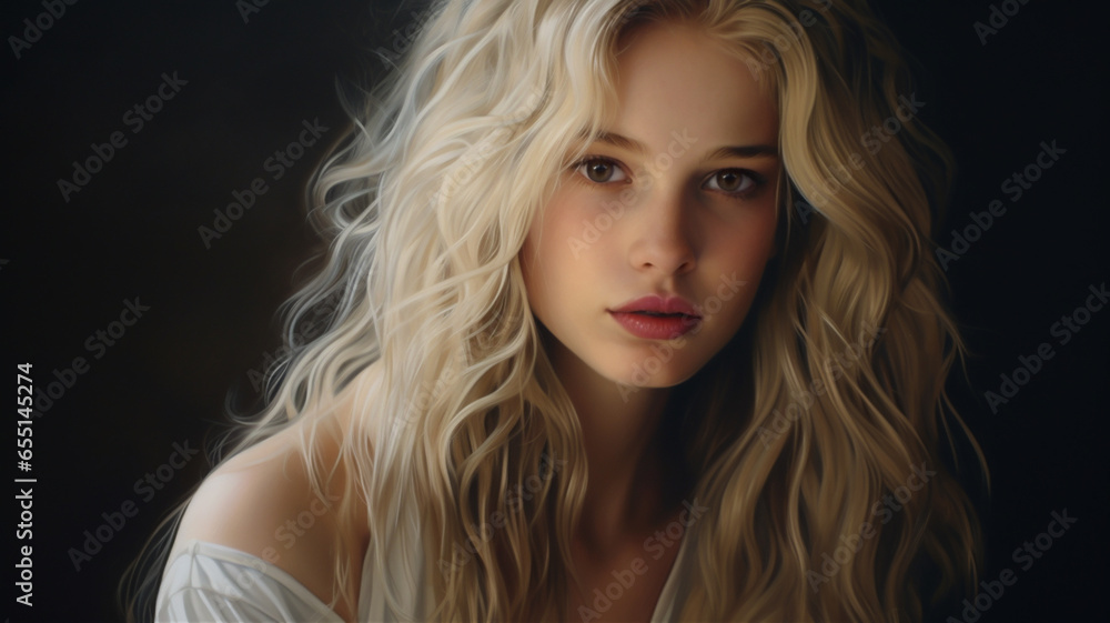 Casual portrait of a young female fashion model with a clean complexion and long blond hair. Skin care. Casual portrait of a young female fashion model with a clean complexion and long blond hair. Skin care.