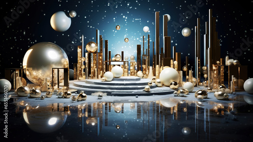 Modern shiny creative Christmas backdrop. Golden festive New Year background. Generative AI