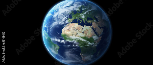 Earth globe, blue planet on dark background. Generative artificial intelligence