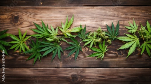 cannabis leaf on wooden background