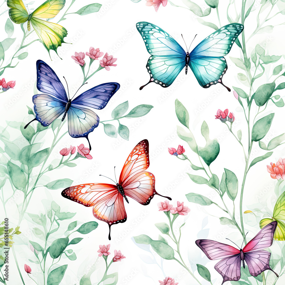 Watercolor butterflies Pattern design Illustration, Generative Ai Watercolor butterflies Pattern design Illustration, Generative Ai