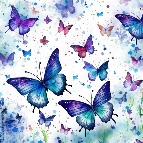 Watercolor butterflies Pattern design Illustration, Generative Ai © Creative Artist