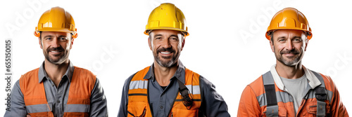 A smiling construction worker with a hardhat, set, isolated © Teppi
