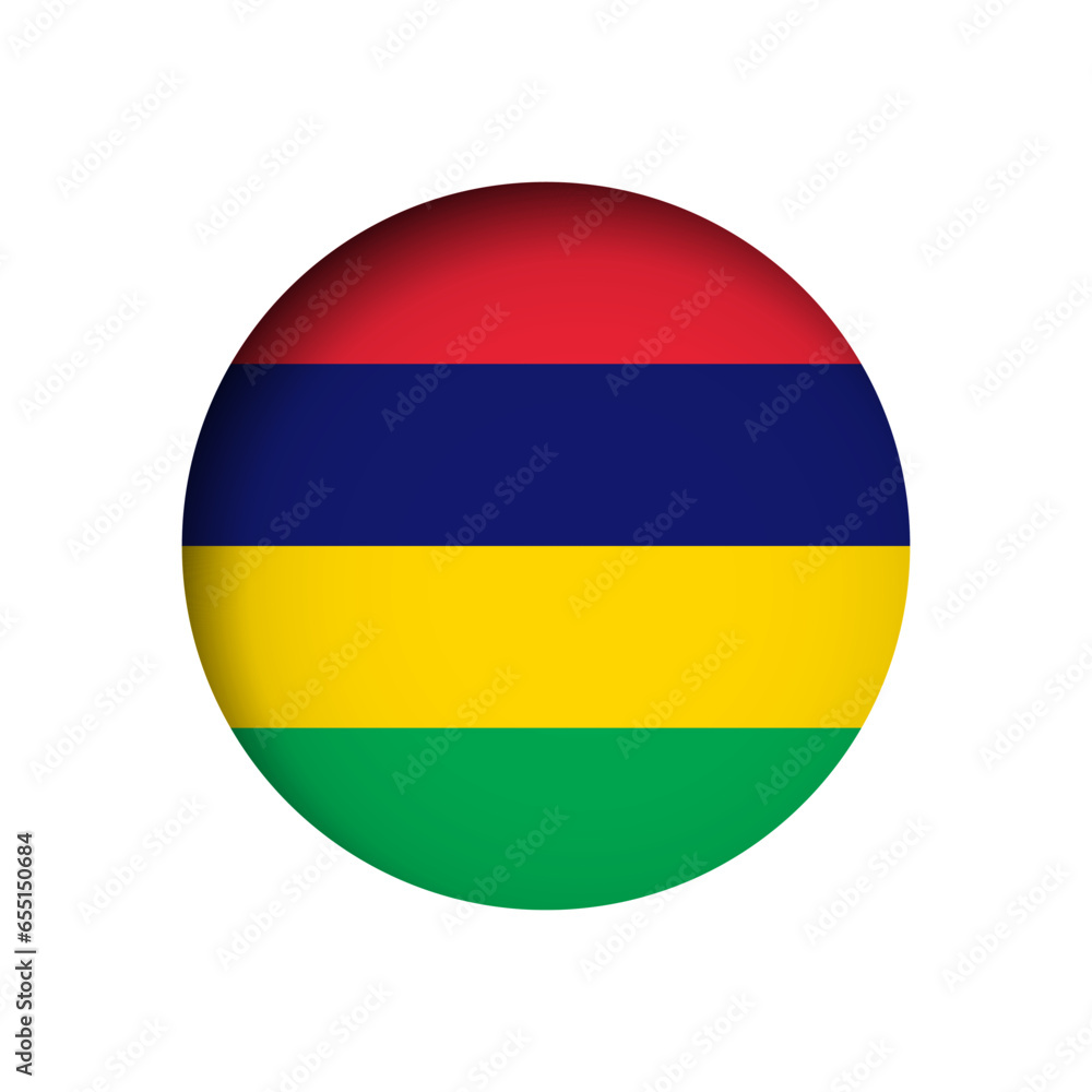 Mauritius flag - behind the cut circle paper hole with inner shadow. Mauritius flag - behind the cut circle paper hole with inner shadow.