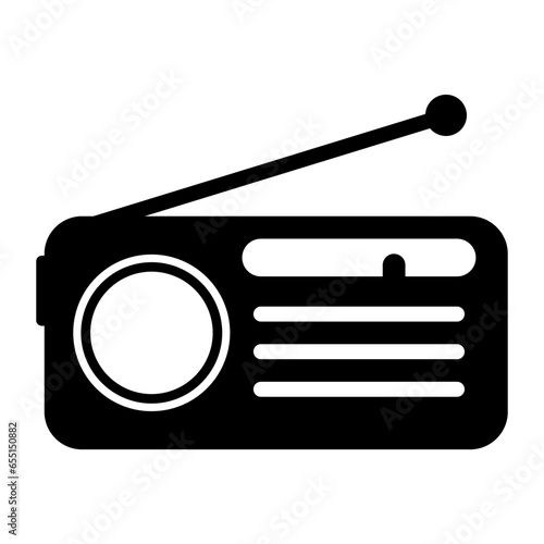 Retro radio station icon, flat isolated music sound media button, web vector illustration