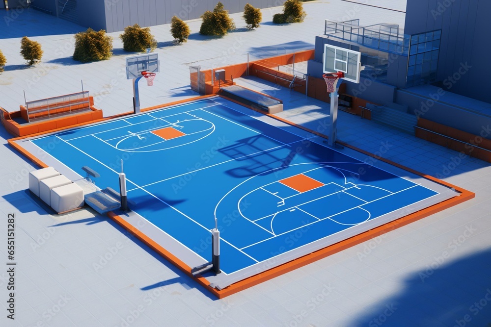 3D outdoor court with baseline. Generative AI - obrazy, fototapety, plakaty 
