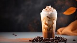 chocolate ice cream frappe .latte coffee and black amricano coffee cold in tall glass 