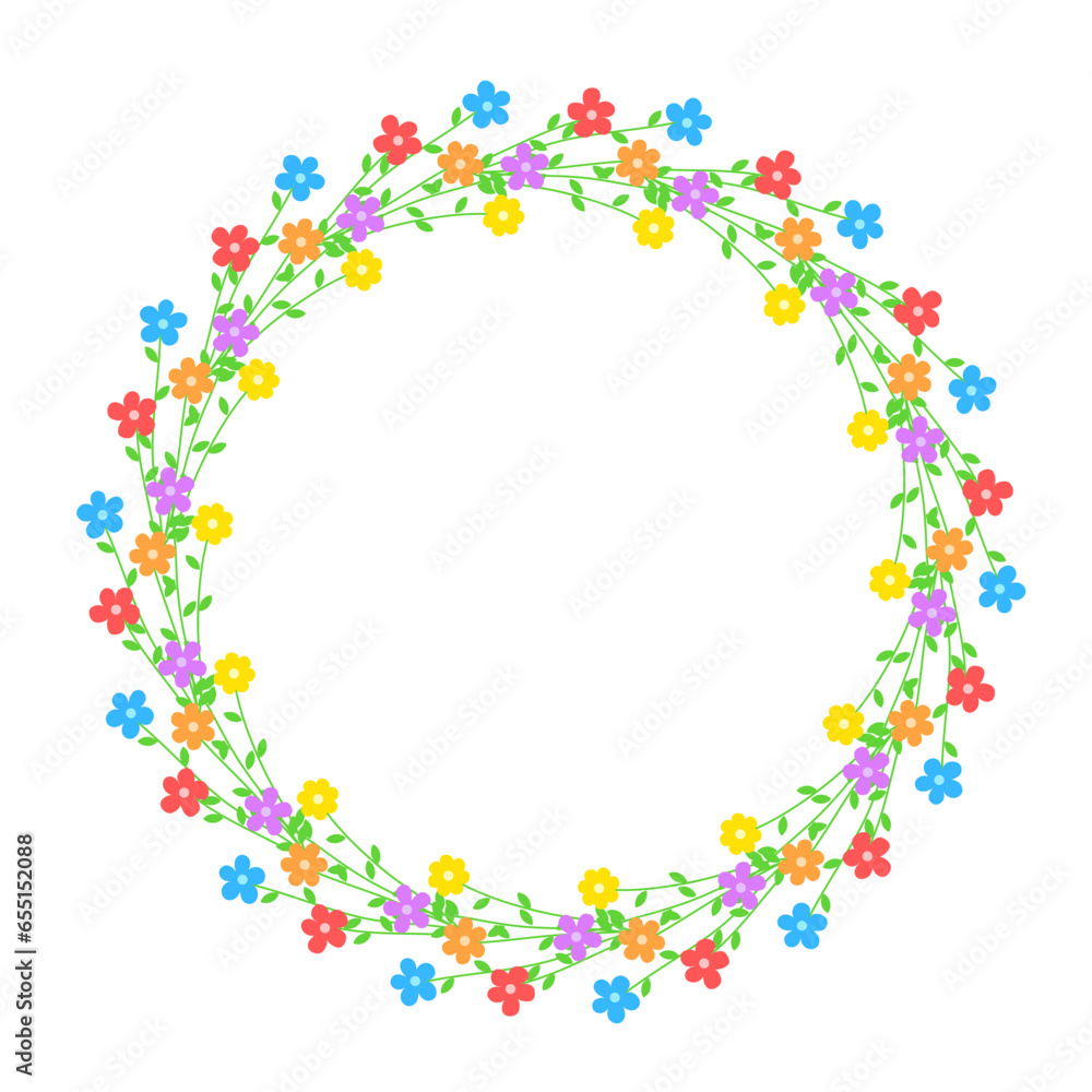 handdrawn cartoon flowers summer art design round frame handdrawn cartoon flowers summer art design round frame