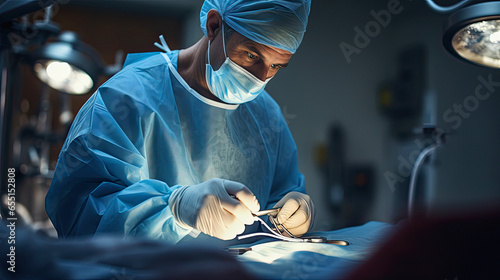 a skilled cardiac surgeon in a sterile operating room photo