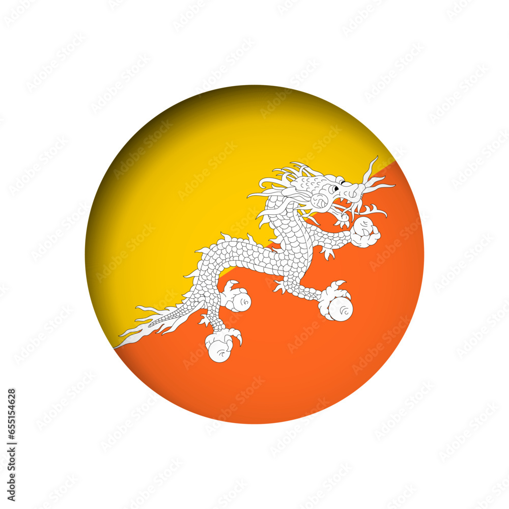 Bhutan flag - behind the cut circle paper hole with inner shadow. Bhutan flag - behind the cut circle paper hole with inner shadow.