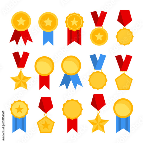 Set of gold medals vector flat design illustration