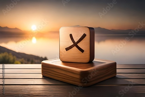 High-definition pictures of a hand carefully affixing a tick mark to a wooden cube photo