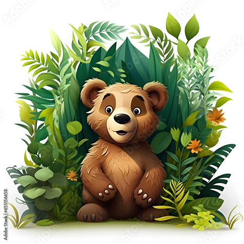 3d cartoon bear in the jungle