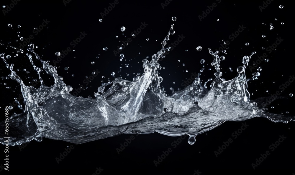 The texture of the water splash when ice is dropped on the surface of the water. black background, Generative AI The texture of the water splash when ice is dropped on the surface of the water. black background, Generative AI