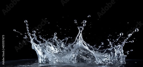The texture of the water splash when ice is dropped on the surface of the water. black background, Generative AI